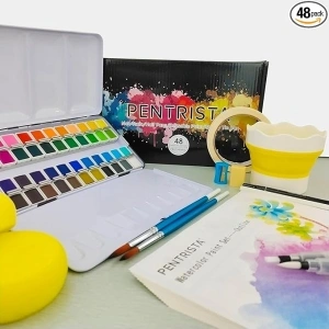 Watercolor Paint Set, 48 Premium Colors,Artist Grade, Includes 2 Artist Brushes,20 sheet Water color Paper Pad,2 Water Pen, Perfect Travel Watercolor Set for Artists and Painting Lovers