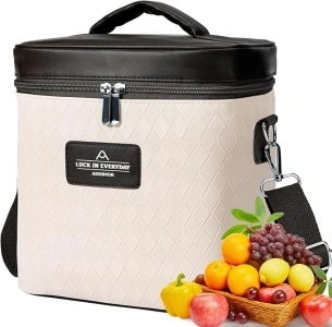 Lunch Bag for Women Men - Cute Leather Luxurious Lunch Tote Bags Reusable Insulated Lunch Box Large Capacity Reusable Insulated Cooler for Work Picnic or Travel