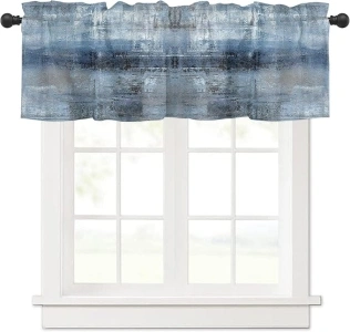 Navy Blue Curtains for Bedroom Living Room, Abstract Art Valances Roman Shades for Windows Cafe Decor,Farmhouse Curtains & Drapes Aesthetic Rod Pocket Valances for Kitchen Window Curtains Over Sink