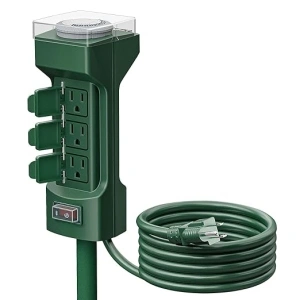 K KASONIC - 24 Hour Outdoor Stake Timer, 6 Outlets 6 ft Extension Cord Mechanical Power Timer for Holiday Light, Yard Garden, ETL Certified, Weatherproof Safety Cover- Green