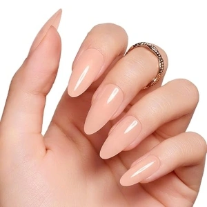 Beetles Press On Nails Sheer Nude Medium Oval French Nails, 24 Pcs Reusable 12 Sizes Full Cover Glue-on Nail with 10ml Quick-drying Nail Glue and Double-sided Nail File Gift for Girl