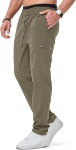 JMIERR Men's Cargo Pants Casual Drawstring Stretch Waist Straight Trousers with Zipper Pockets