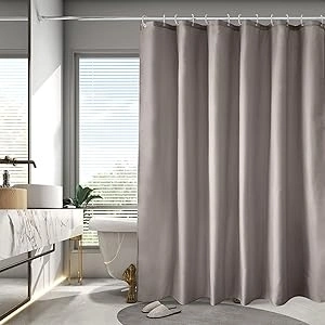 AooHome Extra Long Shower Liner, Fabric Bathroom Curtain with Hooks for Hotel, Weigthed Hem, Waterproof, 72 x 84 Inch, Chocolate