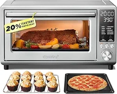 COMFEE' Toaster Oven Air Fryer FLASHWAVE™ Ultra-Rapid Heat Technology, Convection Toaster Oven Countertop with Bake Broil Roast, 6 Slices Fits 12’’ Pizza 24QT, 4 Accessories 1750W Stainless Steel