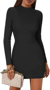 Zeagoo Women's Sexy Bodycon Dress Long Sleeve Slim Fit Turtleneck Dress Solid Color Party Club Dresses Fall Winter 2024