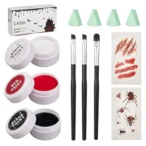 Lictin Halloween Clown Makeup Kit - Black White Red Face Body Paint, Water Activated Face Paint Kit for Adults, SFX Joker Zombie Vampire Skeleton Makeup Kit with Brushes & Sponges