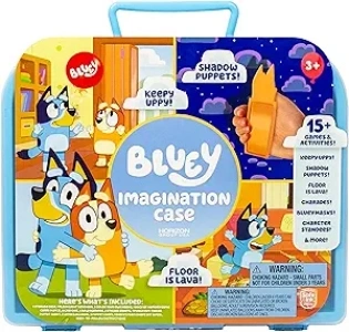 Bluey Imagination Case, 15 Games & Activities, Travel-Friendly Bluey Playset With Markers, Crayons, Balloons, Puppets & Games for 3 Year Olds, Fun Bluey Toys & Toddler Games, Bluey Party Decorations