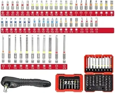 P.I.T. 56 Pieces Screwdriver Bit Set with 1/4 72 Tooth Micro Ratchet Wrench,S2 Alloy Steel Phillips, Slotted, Security Torx, Pozi, Hex Driver Bit Set for Drill