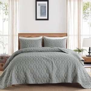 DJY Grey Quilt King Size Bedding Set, Lightweight Soft Bedspread King Set, Bedding Coverlet for All Seasons (Includes 1 Quilt, 2 Pillow Shams)