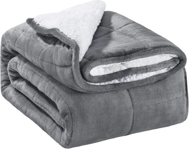 Sivio Sherpa Fleece Weighted Blanket for Adult, 15 lbs Heavy Fuzzy Throw Blanket with Soft Plush Flannel, Reversible Queen-Size Super Soft Extra Warm Cozy Fluffy Blanket, 60 x 80 inches, Grey