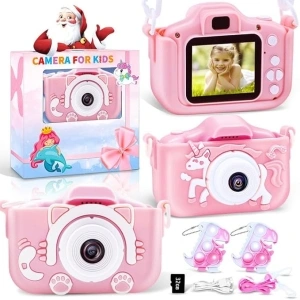 Kids Camera, Toddler Camera Toys, 2 Protective Silicone Cover for HD Digital Camera, Birthday Gifts for Kids, Boys and Girls Age 3-12, Includes 32GB SD Card (Pink)