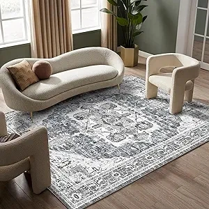 5x7 Area Rugs - Machine Washable Area Rugs 5x7 for Living Room, Soft Washable Rugs 5x7, Non-Slip Washable Area Rug, Stain Resistant Boho Low Pile Thin Washable Rug 5x7