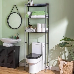 Over The Toilet Storage: Over The Toilet Storage Shelf - Bathroom Organizer Shelf Over The Toilet Storage Cabinet for Bathroom - Black Frame Red Cross Bar