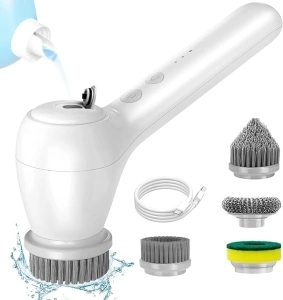 Electric Spin Scrubber, Cordless Electric Cleaning Brush with Auto Detergent Dispenser and 4 Replaceable Brush Heads, 2 Adjustable Speeds Handheld Power Shower Scrub Brush for Bathroom, Bathtub,Tile