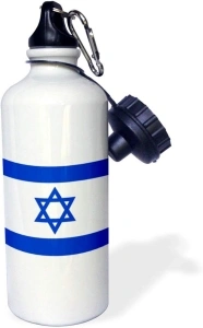 3dRose Israeli Flag-Blue and White with Magen David Star-Jewish State of Israel-Judaism-Zionism Sports Water Bottle, 21 oz, White