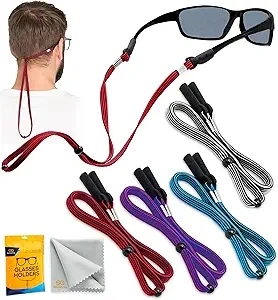 SIGONNA Eye Glasses Holder Around Neck - 4 Glasses Straps for Men Women - Glasses Holder Strap Retainer - Sunglass Holder Strap - Eyeglasses Strap (Black Blue,Lilac Purple,Red Black,White Black)