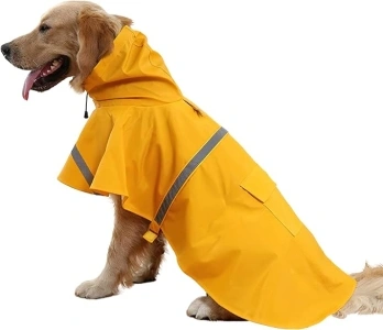 NACOCO Large Dog Raincoat Adjustable Pet Water Proof Clothes Lightweight Rain Jacket Poncho Hoodies with Strip Reflective (XL, Yellow)