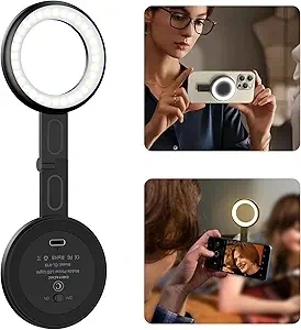 Magnetic Selfie Light - Magsafe Compatible LED Phone Light Included Sticky Ring, 6 Lighting Modes, Fill Light for Photos, TikTok, Zoom, Live Streaming, Vlogging, Video Conference (Black)