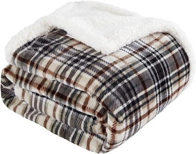 Touchat Sherpa Plaid Throw Blanket, Fuzzy Fluffy Cozy Soft Blanket, Fleece Flannel Plush Twin Size Microfiber Blanket for Couch Bed Sofa (60