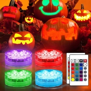 Creatrek LED Pumpkin Lights with Remote, 16 Color Changing Pumpkin Light, Battery Operated Jack O Lantern Lights for Halloween Indoor Outdoor Party 4 Pack with NO Suction Cups and NO Magnets