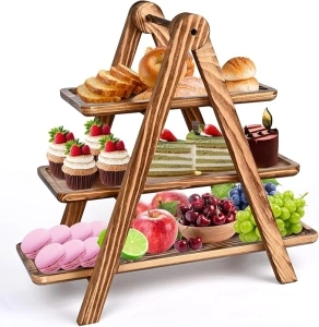 3 Tier Serving Trays Wooden, Cupcake Stand Towers for Dessert Table Display, Three Tiered Tray Stand Detachable Wood Charcuterie Boards Platters for Cookie, Appetizer, Meat, Snack, Party Food Display