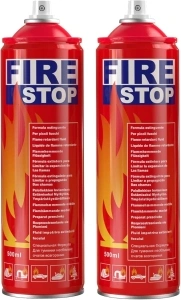 Fire Extinguisher 2-Pack with Mounting Bracket for Home, Kitchen, Grill - Portable Small A, B, C, K Extinguishing Aerosol Spray - 8-in-1 - Prevents Reignition