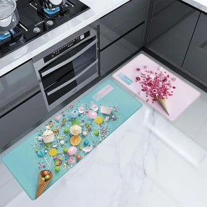 Ice Cream Kitchen Rugs Set of 2, Anti Fatigue Cushioned Kitchen Mat for Floor, Standing Kitchen Runner for Kitchen Sink 17