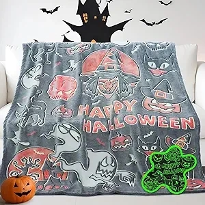 Halloween Blanket Pumpkin Throw Blanket Witchy Blanket Glow in The Dark for Kids Adults Halloween Decorations 50