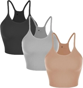 3-Pack Women’s Seamless Crop Top Ribbed Camisole No Padding Racerback Tank Tops