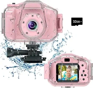 Agoigo Kids Waterproof Camera Toys for 3-12 Year Old Boys Girls Christmas Birthday Gifts Children's HD Video Digital Action Cameras Child Indoor Outdoor Toddler Camera, 2 Inch Screen (Pink)