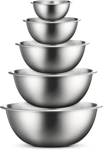 FineDine Stainless Steel Mixing Bowls (Set of 5) Stainless Steel Mixing Bowl Set - Easy To Clean, Nesting Bowls for Space Saving Storage, Great for Cooking, Baking, Prepping