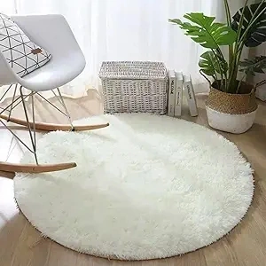 5x5 Round Area Rug, Soft Bedroom Circle Rugs, Fluffy Circle Rug, Fluffy Plush Shaggy Circle Rugs for Kids Room Living Room and Nursery Bedroom Decor