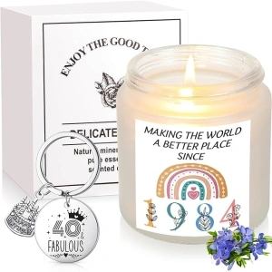 1984 40th Birthday Gifts for Women, Birthday Candles Gifts for Women, Female Best Birthday Gift Ideas, Lavender Scented Candle Soy Wax and Keychain Birthday Presents for Mom Sister Daughter