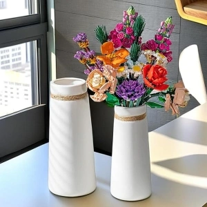 White Ceramic Cylinder Vase Set of 2, Nordic Modern Neutral Boho Ins Style Decorative Vase, Ceramic Aesthetic Home Decor Vases for Lego Flowers Pampas Grass Plant (Matte H 8.3