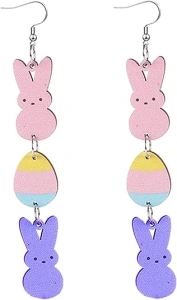 Dreuyet Handmade Easter Earrings for Women Cute Cartoon Wooden Teardrop Easter Bunny Earrings Personalized Colorful Wood Easter Egg Chick Rabbit Earrings Happy Easter Jewelry Gifts