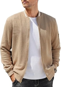 COOFANDY Men's Varsity Bomber Jacket Lightweight Casual Jackets Waffle Zip Up Fashion Jacket