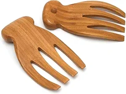 Lipper International Bamboo Wood Salad Hands With Knob Handles, 4