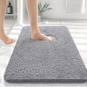 OLANLY Bathroom Rugs 30x20, Extra Soft Absorbent Chenille Bath Rugs, Rubber Backing Quick Dry, Machine Washable Bath Mats for Bathroom Floor, Tub and Shower, Home Decor Accessories, Grey