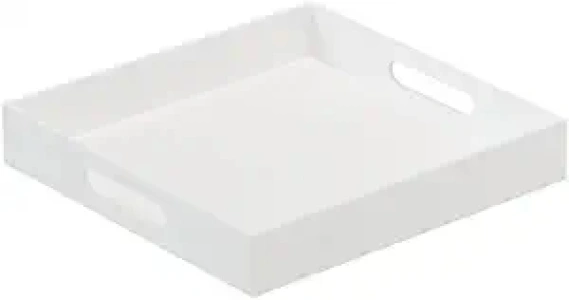 Glossy White Sturdy Acrylic Serving Tray with Handles-12x12 Inch-Serving Coffee,Appetizer,Breakfast,Butler-Kitchen Countertop Tray-Makeup Drawer Organizer-Vanity Table,Ottoman Tray-Decorative