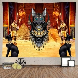 Ine Ive Ancient Egypt Tapestry Egyptian Godness Bastet Tapestry 80x60 Inches Egyptian Temple Tapestry Pyramid Pharaoh Mysterious Tapestries Wall Hanging for Bedroom Living Room Dorm Decor GTOKIE0073