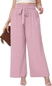 AusLook Women's Plus Size Wide Leg Lounge Pants with Pockets High Waisted Palazzo Adjustable Tie Knot Flowy Trousers