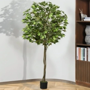 Artificial Tree, 6ft Fake Ficus Tree, Faux Plastic Ficus Plant in Pot with Durable Plastic Trunk, Fake Silk Plant for Home Decor Office House Living Room Indoor Outdoor