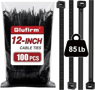 Zip Ties 12 inch (100 Pack), Black Cable Ties, 85 lb, Delivering 1.7X Tensile Strength in the Same Specs, Heavy Duty Wire Ties, Glufirm