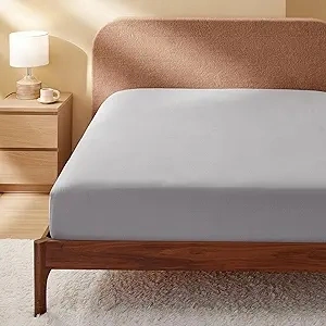 Bedsure Flannel Fitted Sheet Queen Size, Velvety Soft Deep Pocket Flannel Fitted Sheet, Soft & Breathable Flannel Fitted Sheet Queen Size (Grey, 60