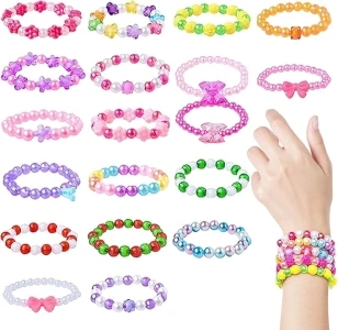 24Pcs Girls Bracelets for Kids, Colorful Bracelets and Rings, Classroom Prize Party Favors Pretend Play Birthday Easter Christmas Valentines Gift