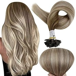 Full Shine Utip Hair Extensions Human Hair 14 Inch Balayage Color 3 Fading to 8 and 22 Light Blonde Pre Bonded Hair Extensions 0.8g Per Strand 50 Strands U Tip Extensions