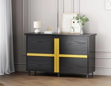 VOPEAK Black Dresser for Bedroom，Wood Dresser，6 Drawer Dresser with Gold Handle，Modern Large & Long Dresser for Cloth Storage, Chest of Drawers for Clost, Living Room, Nursery.