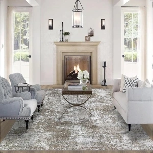 Area Rug Living Room Rugs: 6x9 Rug for Bedroom Machine Washable with Non Slip Backing Non Shedding Abstract Stain Resistant Large Carpet for Dining Room Nursery Home Office - Beige
