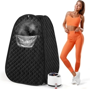 Upgraded Version Portable Sauna for Home Full Body Personal Sauna Steam Sauna at Home Spa with 2.6L 1000W Steam Generator, 90 Minute Timer, Foldable Chair, Remote Control Included(Black)