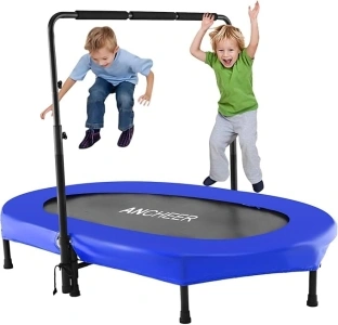 ANCHEER Mini Trampoline for Kids Indoor, Double Kids Trampoline with Adjustable Center Handlebar, 56